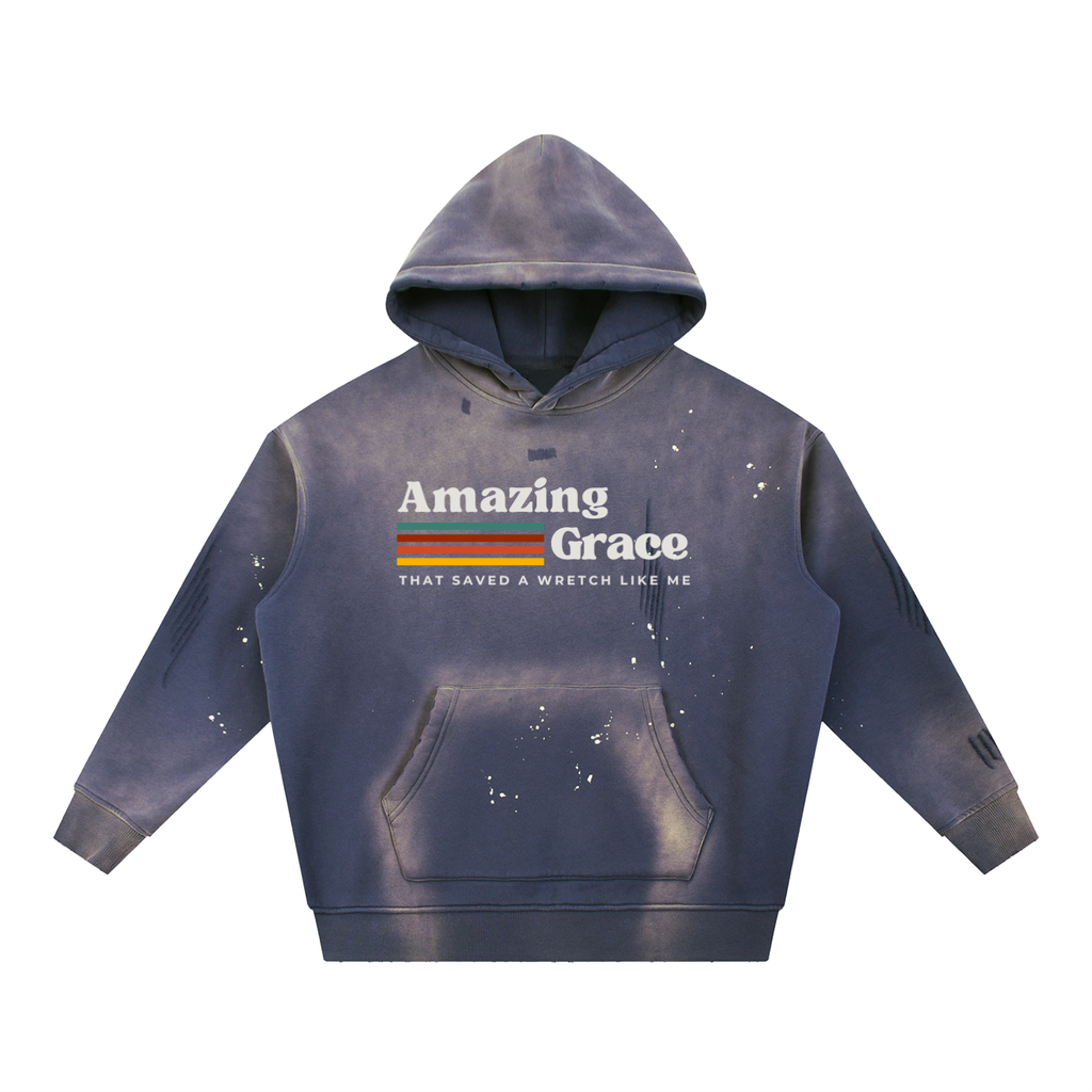 Vintage Washed Frayed Fleece Hoodie