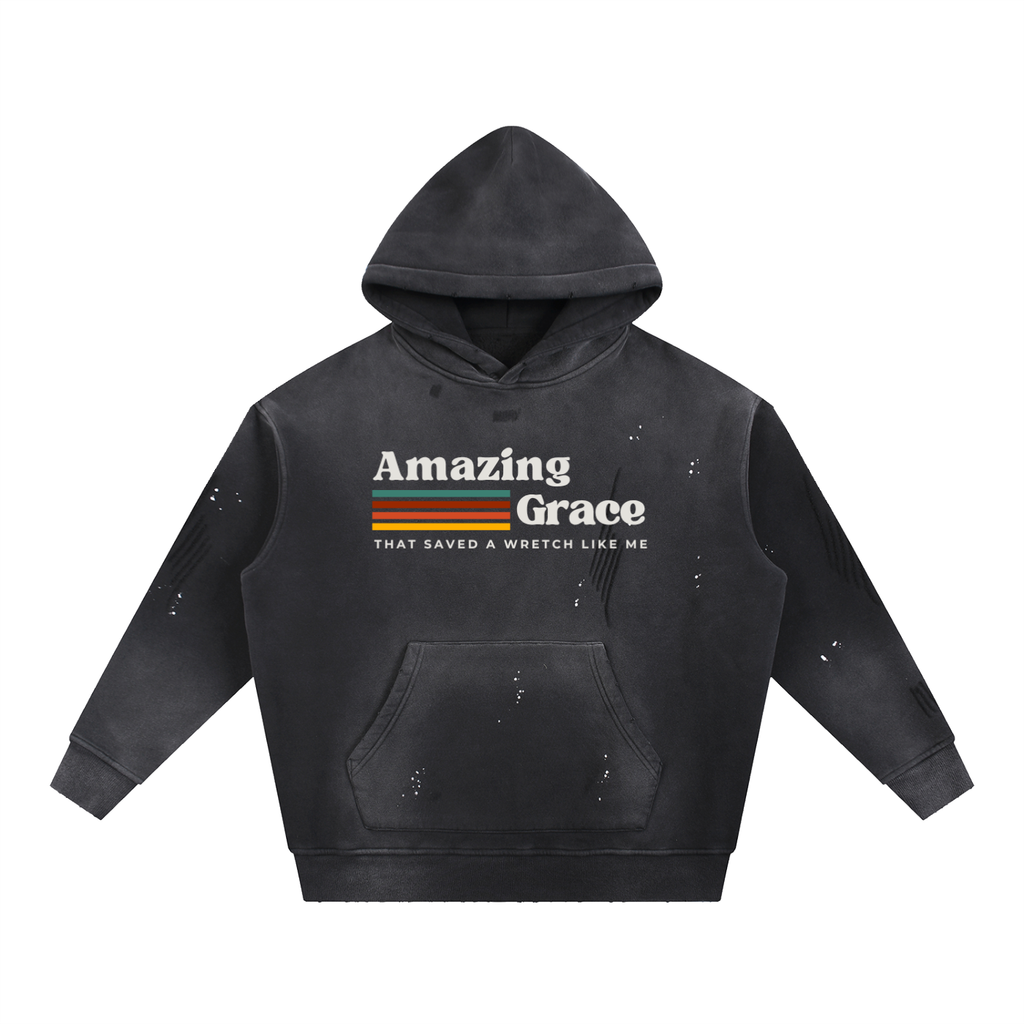 Vintage Washed Frayed Fleece Hoodie
