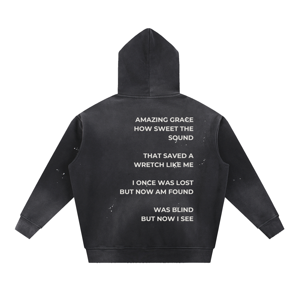 Vintage Washed Frayed Fleece Hoodie