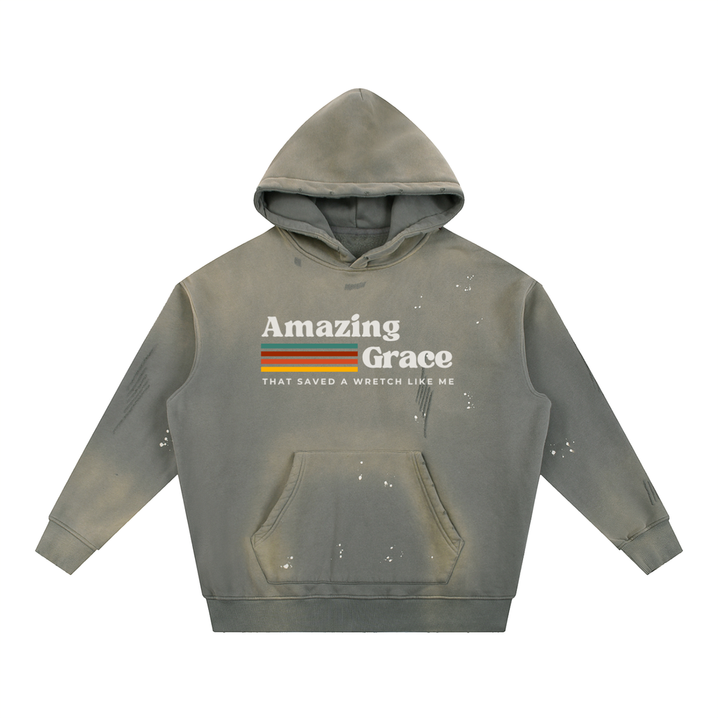 Vintage Washed Frayed Fleece Hoodie