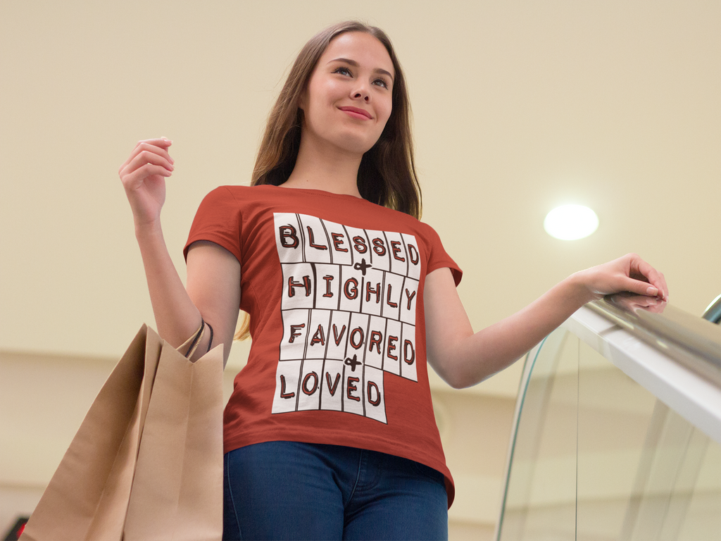 BLESSED HIGHLY FAVORED AND LOVED (Black, Navy and Red) - PeculiarPeople StandOut Christian Apparel